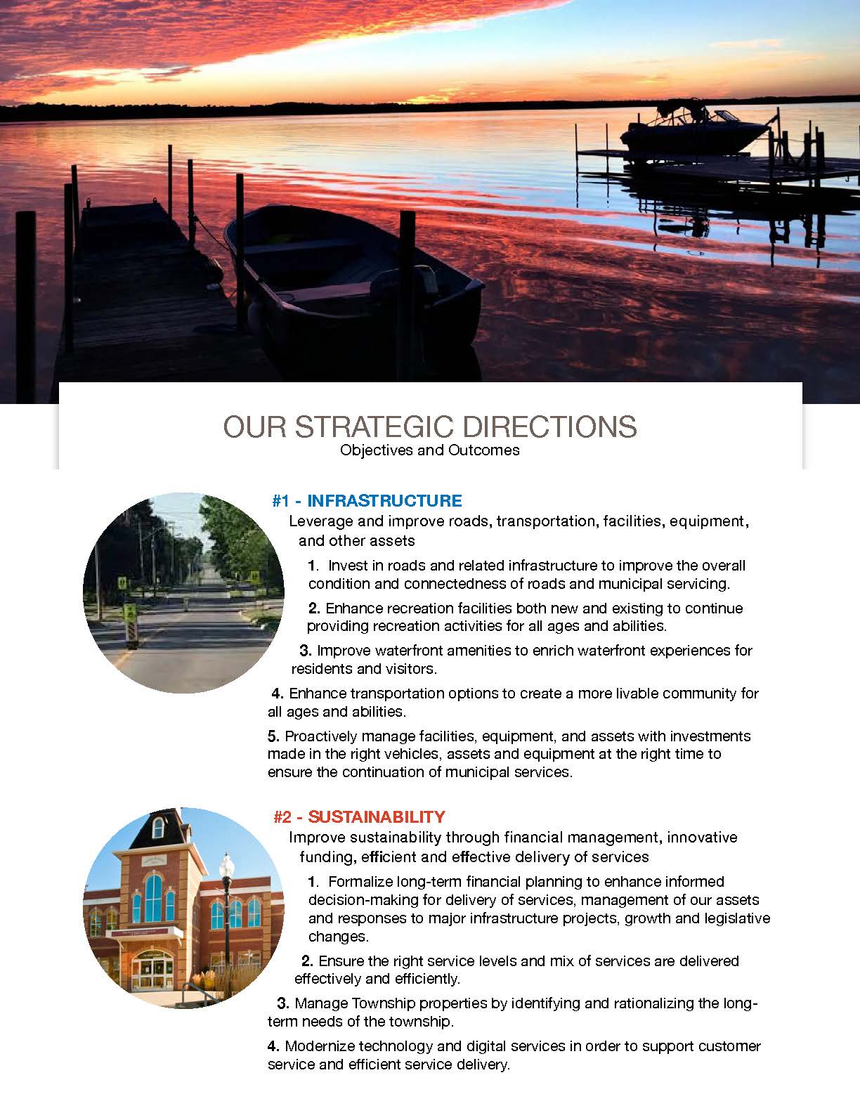 Scugog images with Strategic Direction #1 Infrastructure and #2 Sustainability