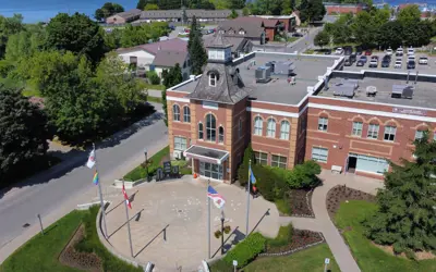 Aerial view of front of Municipal Office
