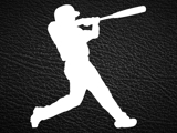 White icon of baseball player on leather background