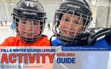two boys with hockey equipment and overlayed caption reading 'Fall & Winter Scugog Leisure Activity Guide, 2023-2024, Registration begins Monday, August 21'