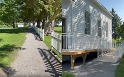 Side-by-side photos of accessible pathway and ramp on Museum grounds
