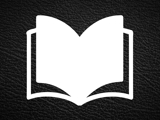 White icon of open book on leather background