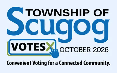 Scugog Votes logo with tagline below reading 'Convenient Voting for a Connected Community.'