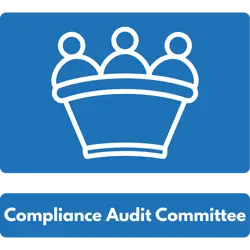 Icon of a group of three people behind a podium, with caption below reading 'Compliance Audit Committee'