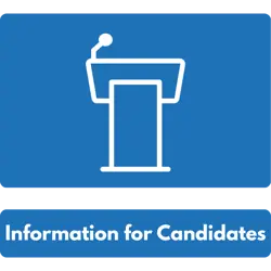 podium icon with caption below reading 'information for candidates'