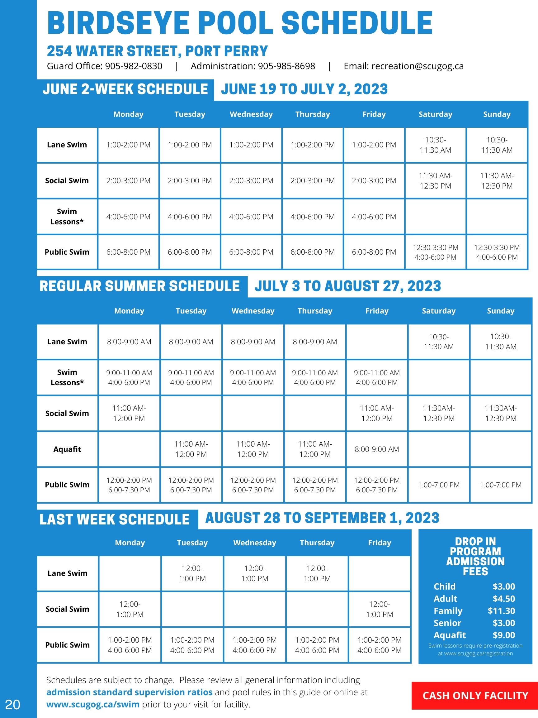 Birdseye Pool Schedule